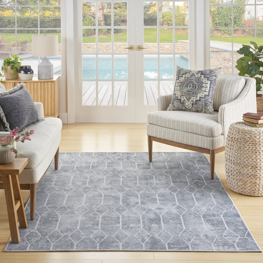 8' x 10' Blue and Gray Geometric Power Loom Washable Area Rug