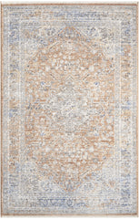 3' X 5' Brown and Blue Oriental Power Loom Distressed Area Rug