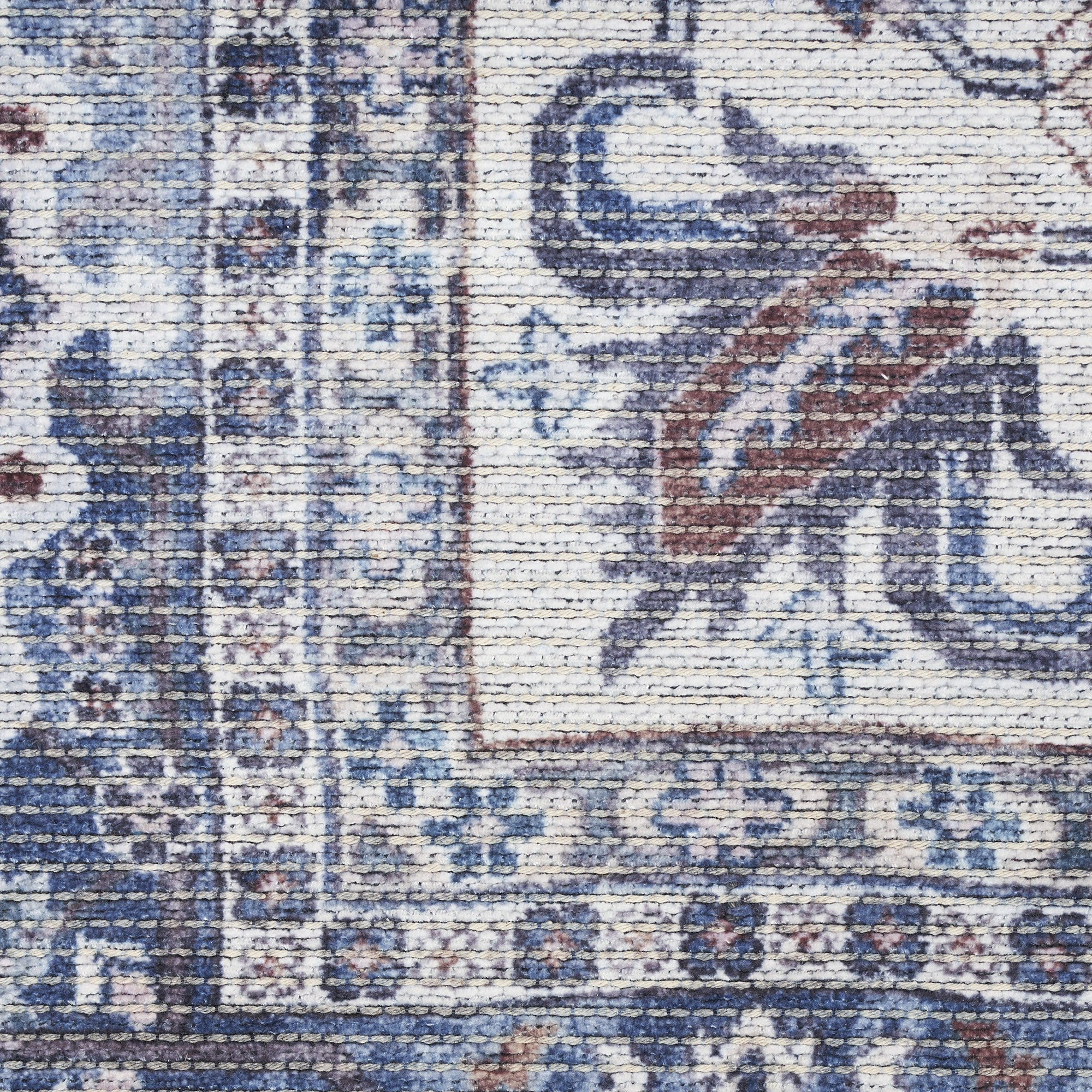 9' x 12' Blue and Ivory Floral Power Loom Distressed Washable Area Rug