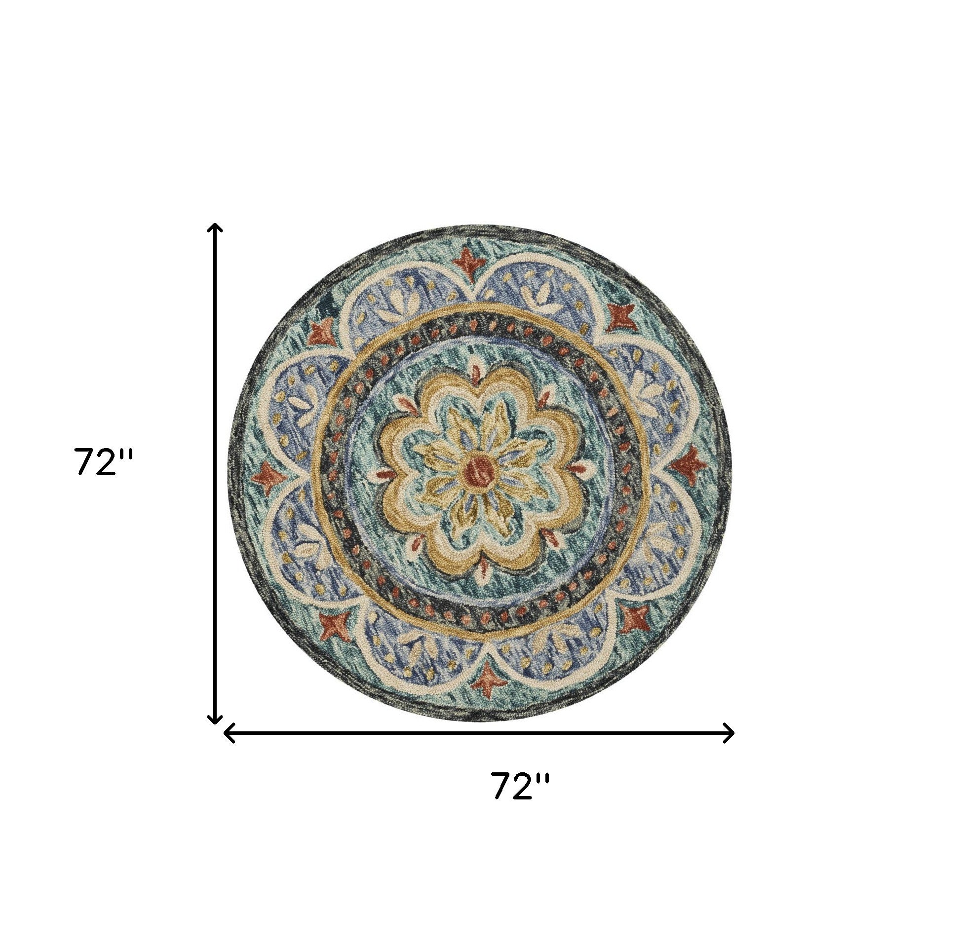 6' X 6' Blue Round Wool Floral Hand Tufted Area Rug
