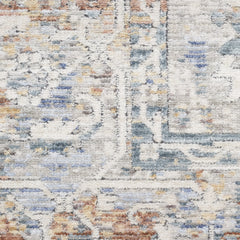 8' Ivory Blue and Orange Oriental Power Loom Distressed Runner Rug