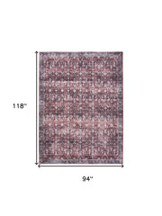 8' x 10' Red and Ivory Oriental Power Loom Distressed Washable Non Skid Area Rug