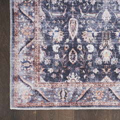 5' x 7' Blue and Ivory Oriental Power Loom Distressed Washable Non Skid Area Rug