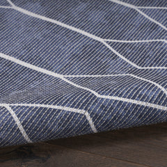 9' x 12' Blue and Off White Geometric Power Loom Washable Area Rug
