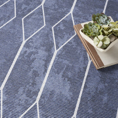 9' x 12' Blue and Off White Geometric Power Loom Washable Area Rug