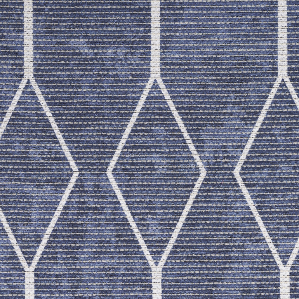 9' x 12' Blue and Off White Geometric Power Loom Washable Area Rug