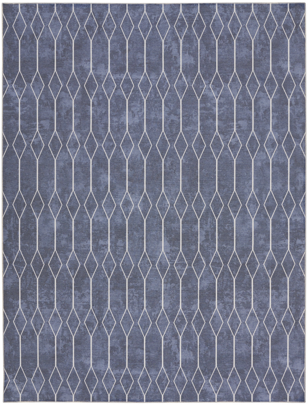 9' x 12' Blue and Off White Geometric Power Loom Washable Area Rug