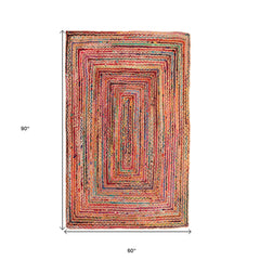 5' x 7' Tan Geometric Hand Braided Area Rug