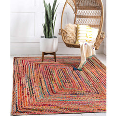 5' x 7' Tan Geometric Hand Braided Area Rug