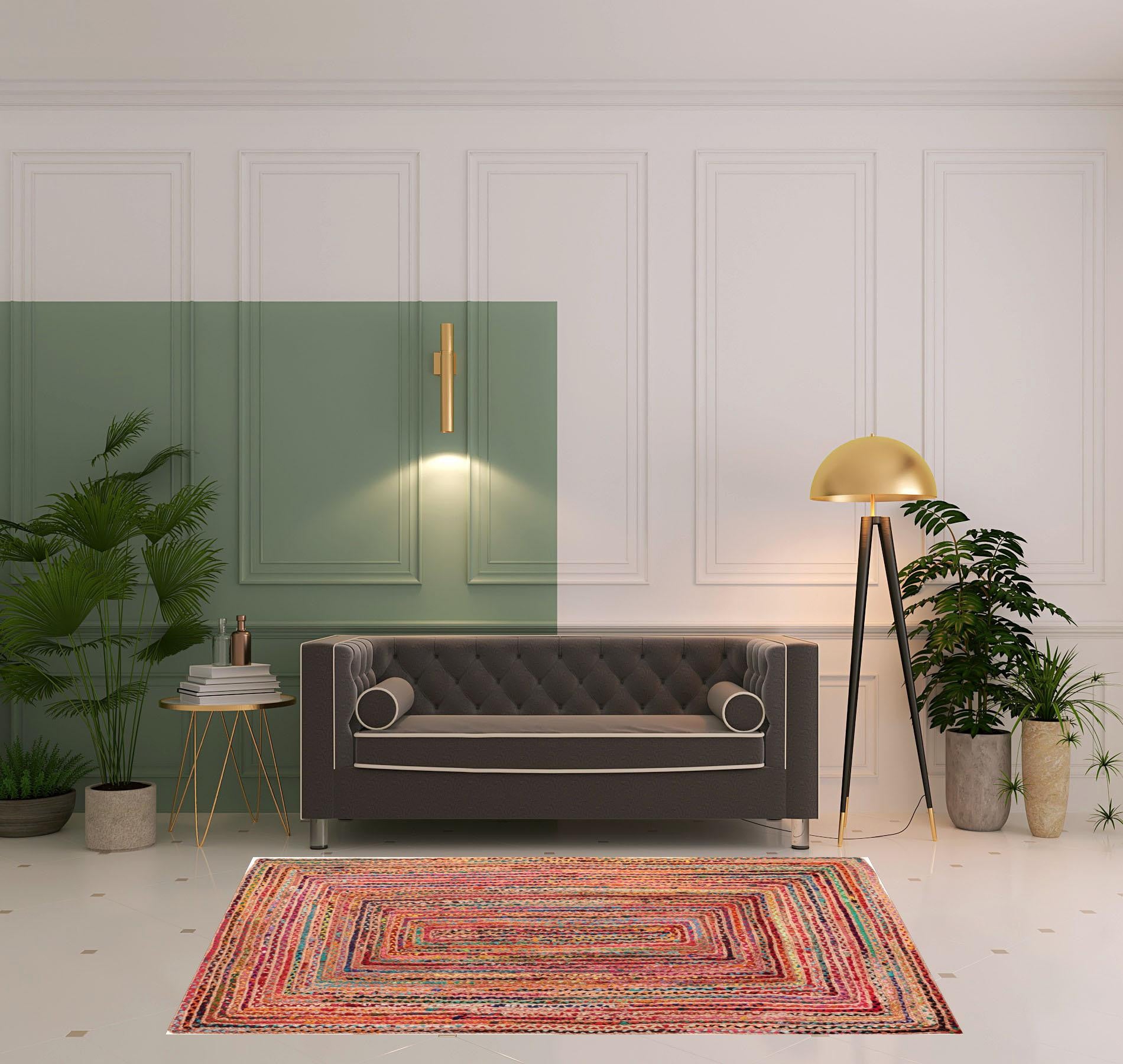 5' x 7' Tan Geometric Hand Braided Area Rug