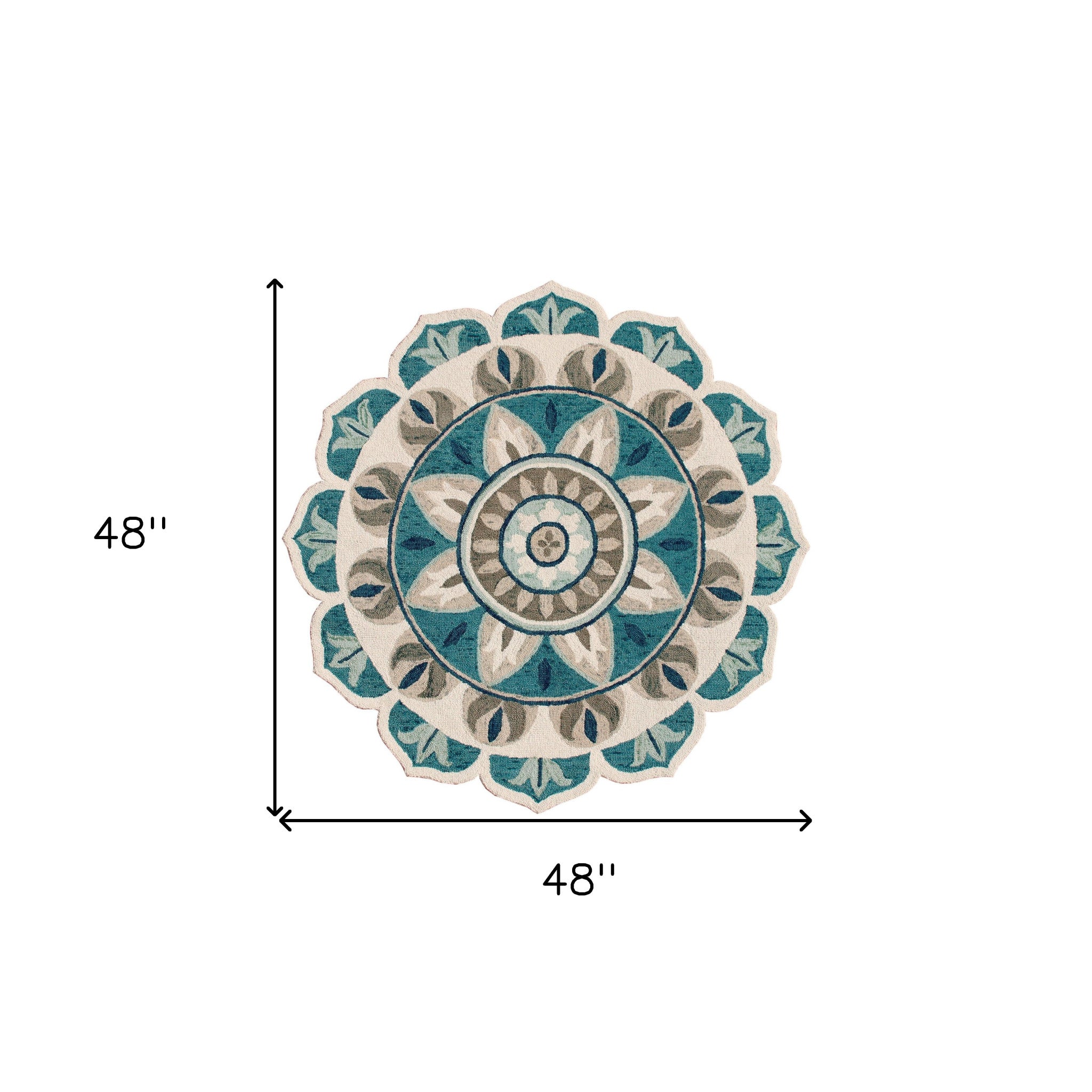 4' Blue Round Wool Floral Hand Tufted Area Rug