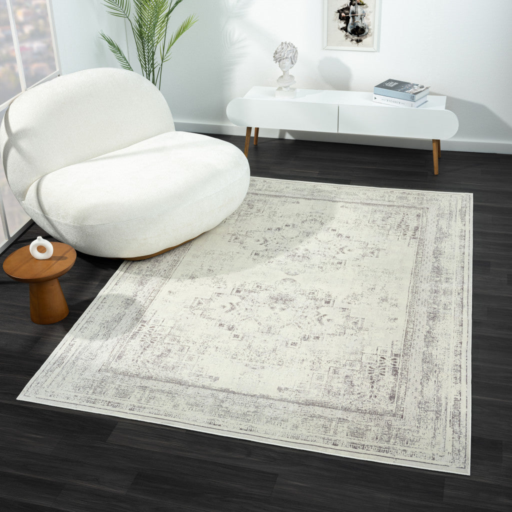 2' x 3' Gray Medallion Washable Non Skid Area Rug