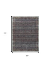 5' x 7' Blue and Brown Oriental Power Loom Distressed Washable Non Skid Area Rug