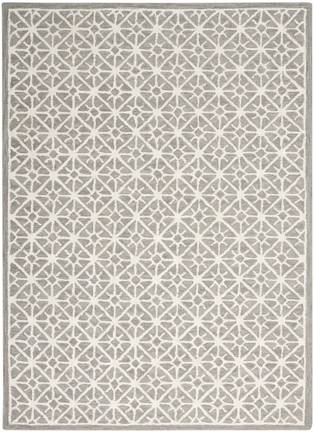 5' x 7' Gray and Ivory Geometric Hand Tufted Area Rug