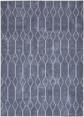 6' x 9' Blue and Ivory Geometric Power Loom Washable Area Rug