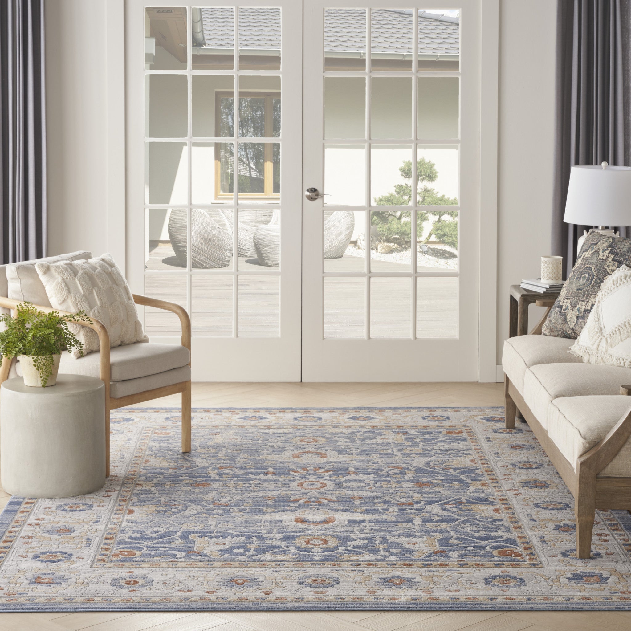 9' x 12' Blue and Gray Oriental Power Loom Area Rug