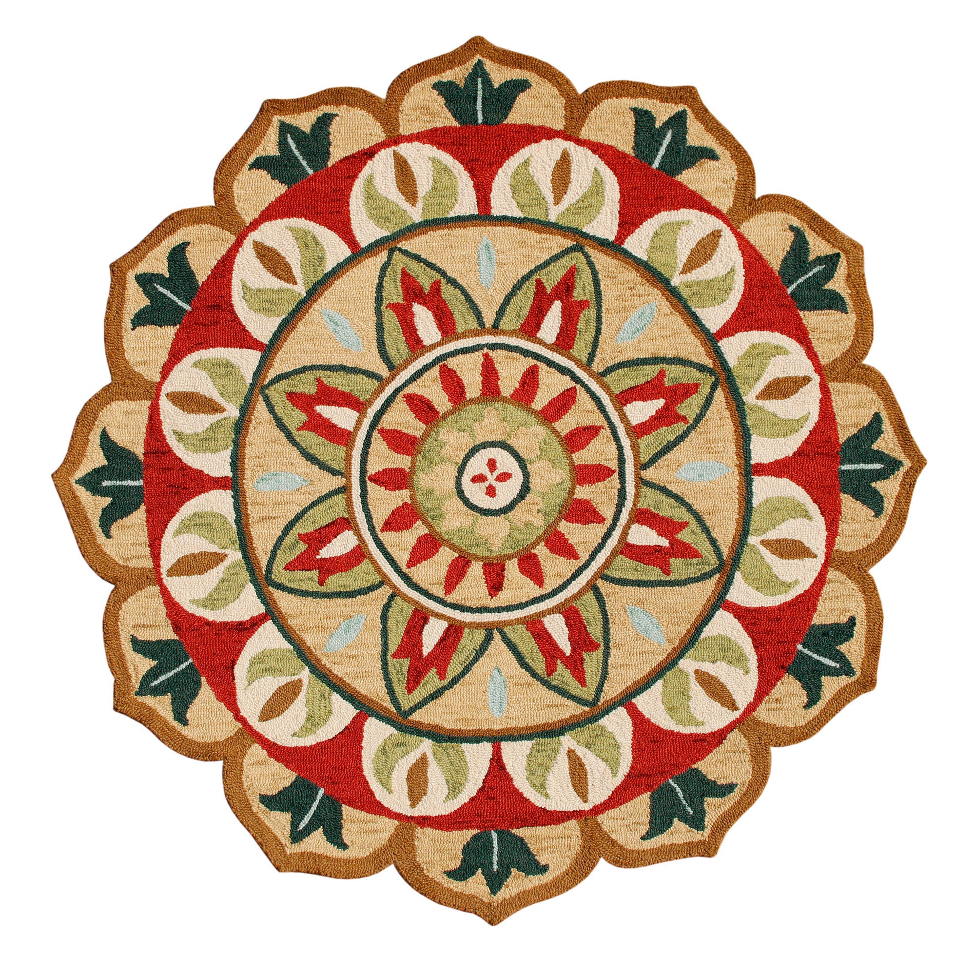 4' Red Round Wool Floral Hand Tufted Area Rug