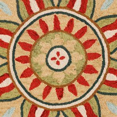4' Red Round Wool Floral Hand Tufted Area Rug