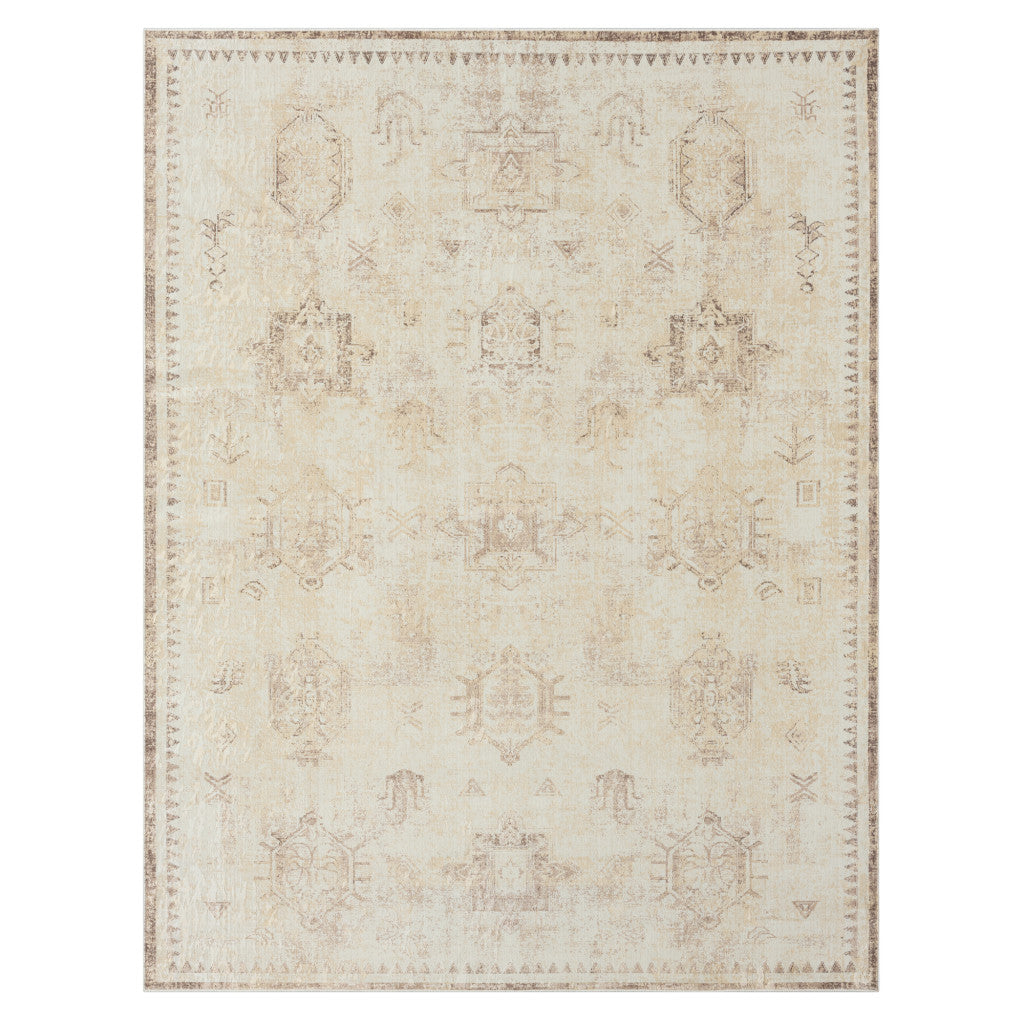 8' x 10' Beige Abstract Washable Non Skid Area Rug