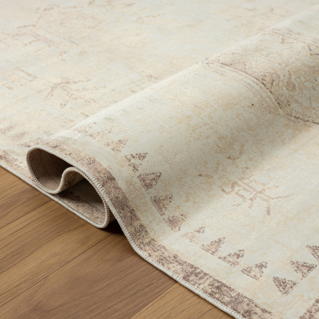 8' x 10' Beige Abstract Washable Non Skid Area Rug