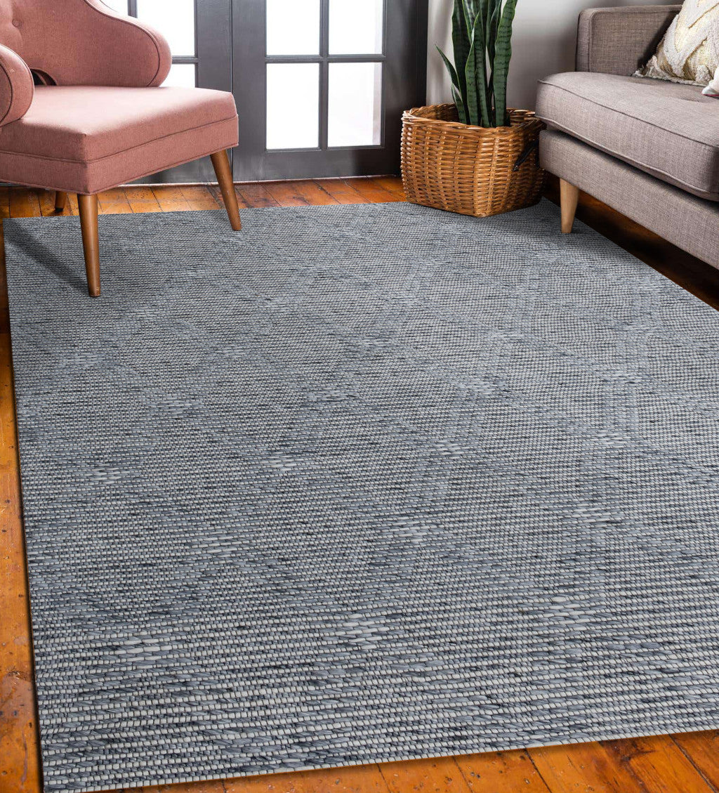 9' x 12' Blue Wool Geometric Hand Woven Area Rug