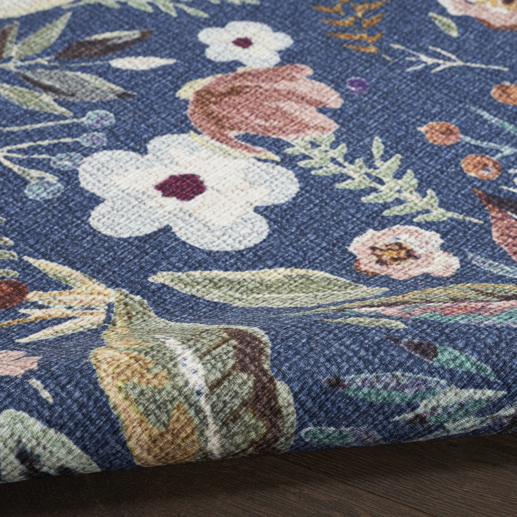 5' x 7' Blue and Green Floral Power Loom Washable Non Skid Area Rug