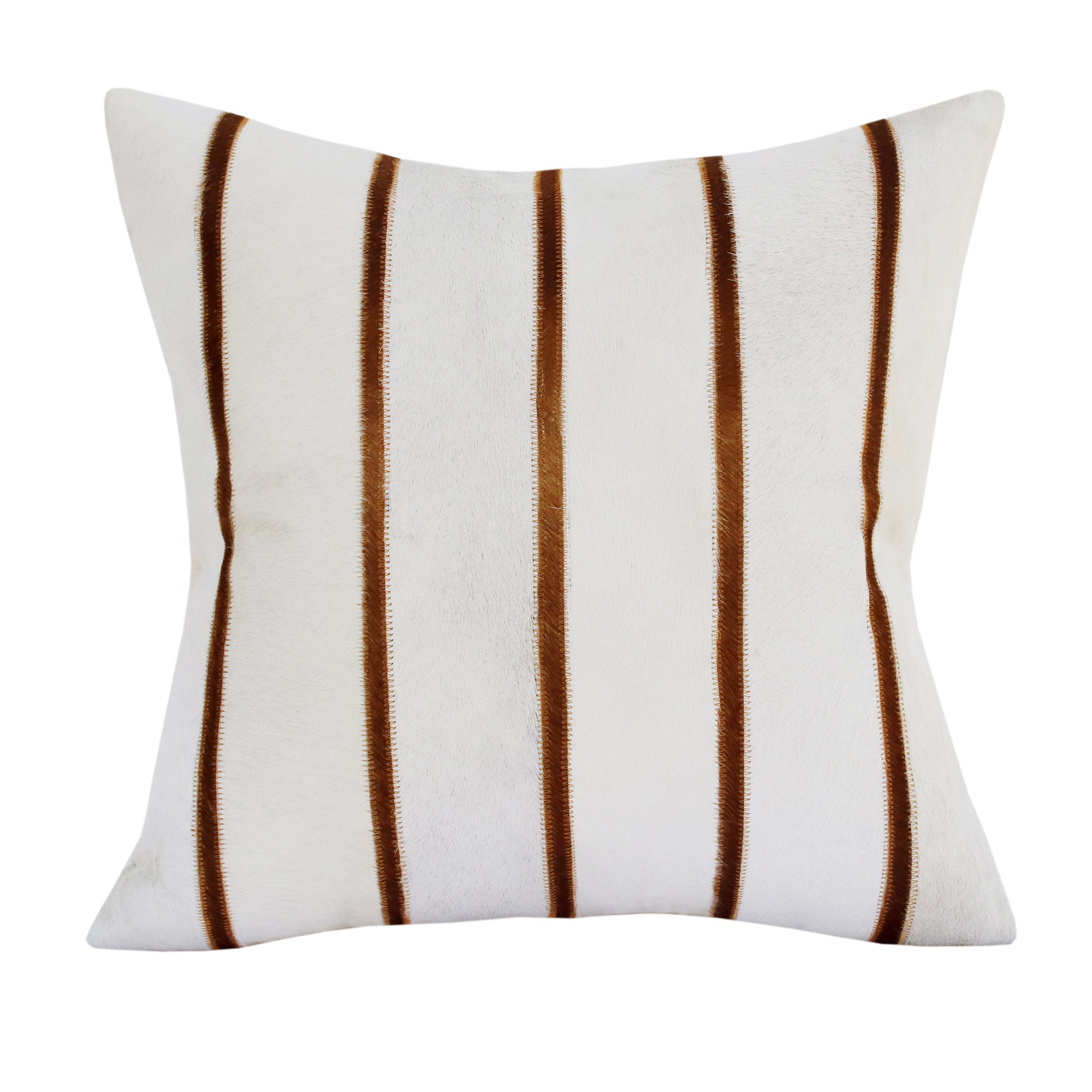 20" X 20" Brown and Ivory Striped Faux Leather Zippered Pillow