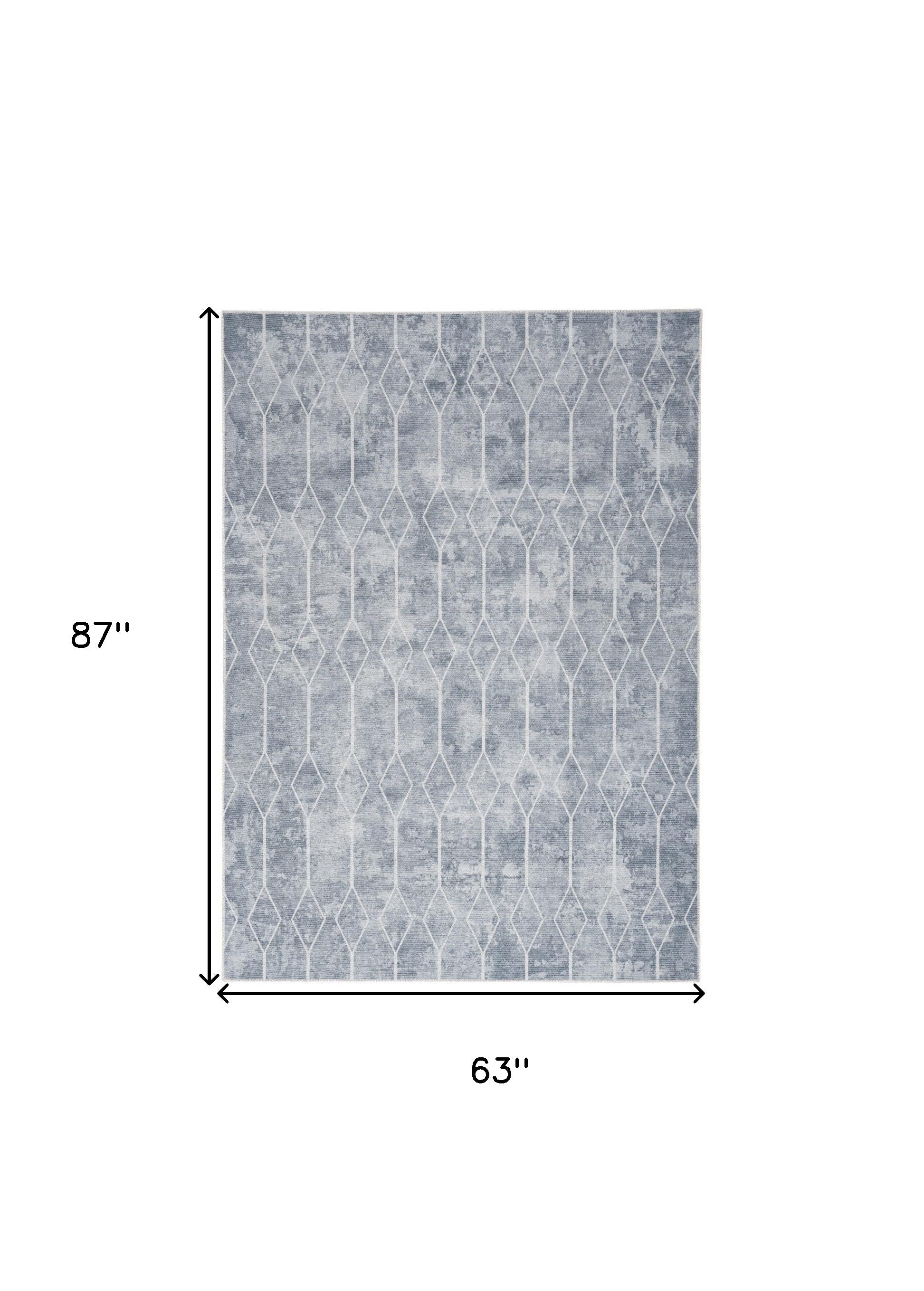 5' x 7' Blue and Gray Geometric Power Loom Washable Area Rug