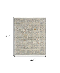 8' x 10' Beige Ivory and Gray Oriental Power Loom Distressed Area Rug With Fringe