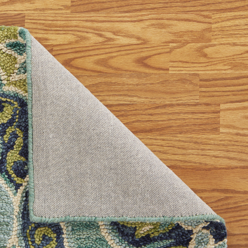 5' x 7' Green Wool Floral Hand Tufted Area Rug