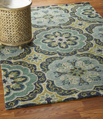 5' x 7' Green Wool Floral Hand Tufted Area Rug