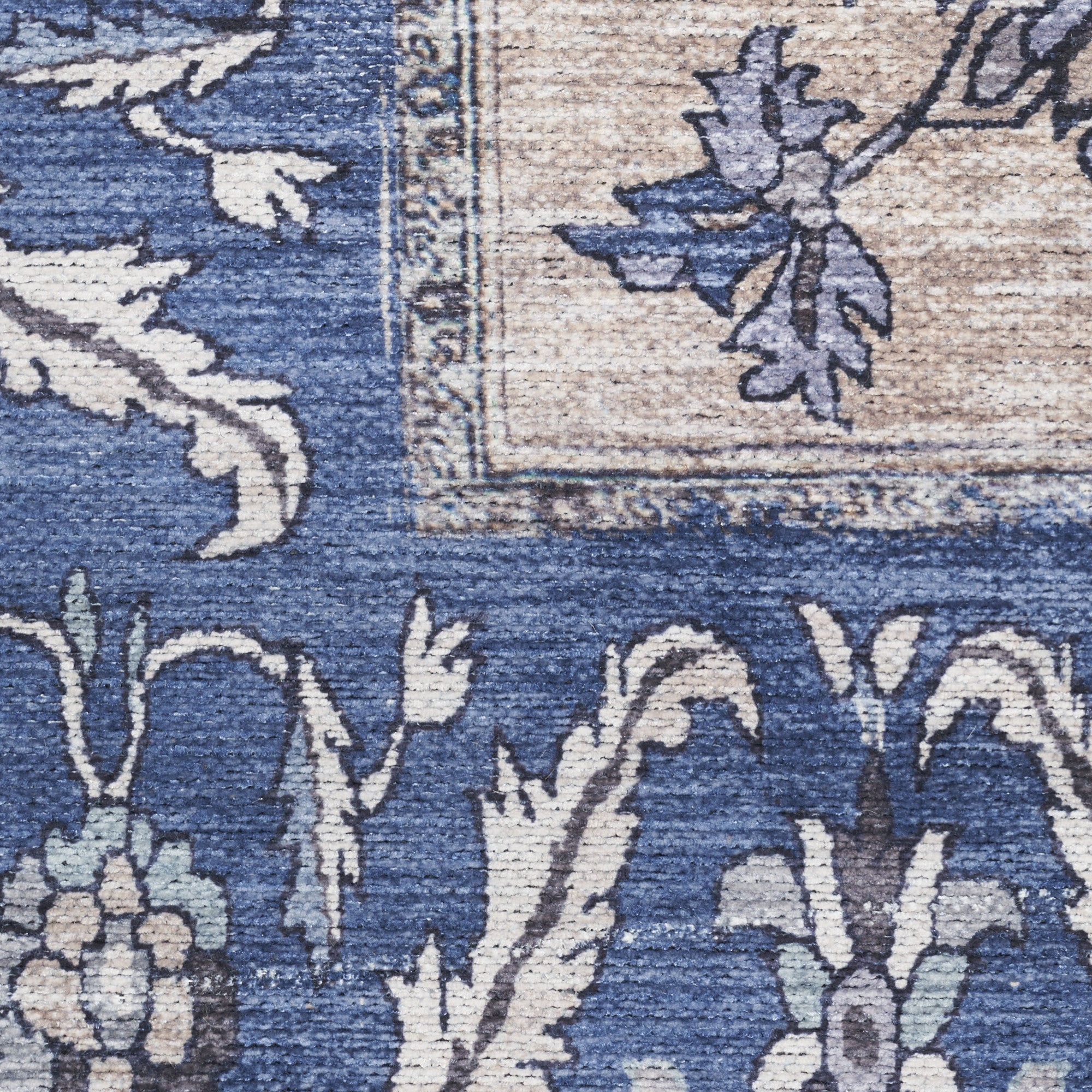5' x 7' Blue and Beige Oriental Power Loom Distressed Washable Non Skid Area Rug