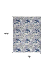 6' x 9' Ivory Blue and Gray Floral Power Loom Washable Non Skid Area Rug
