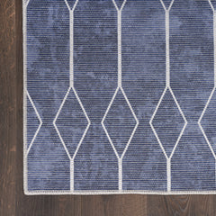 8' x 10' Blue and Ivory Geometric Power Loom Washable Area Rug