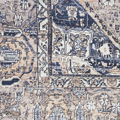 5' x 7' Ivory and Blue Oriental Power Loom Distressed Washable Non Skid Area Rug