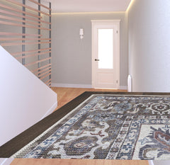 8' Green and Ivory Floral Power Loom Distressed Washable Runner Rug