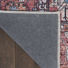 5' x 7' Red and Ivory Oriental Power Loom Distressed Washable Non Skid Area Rug