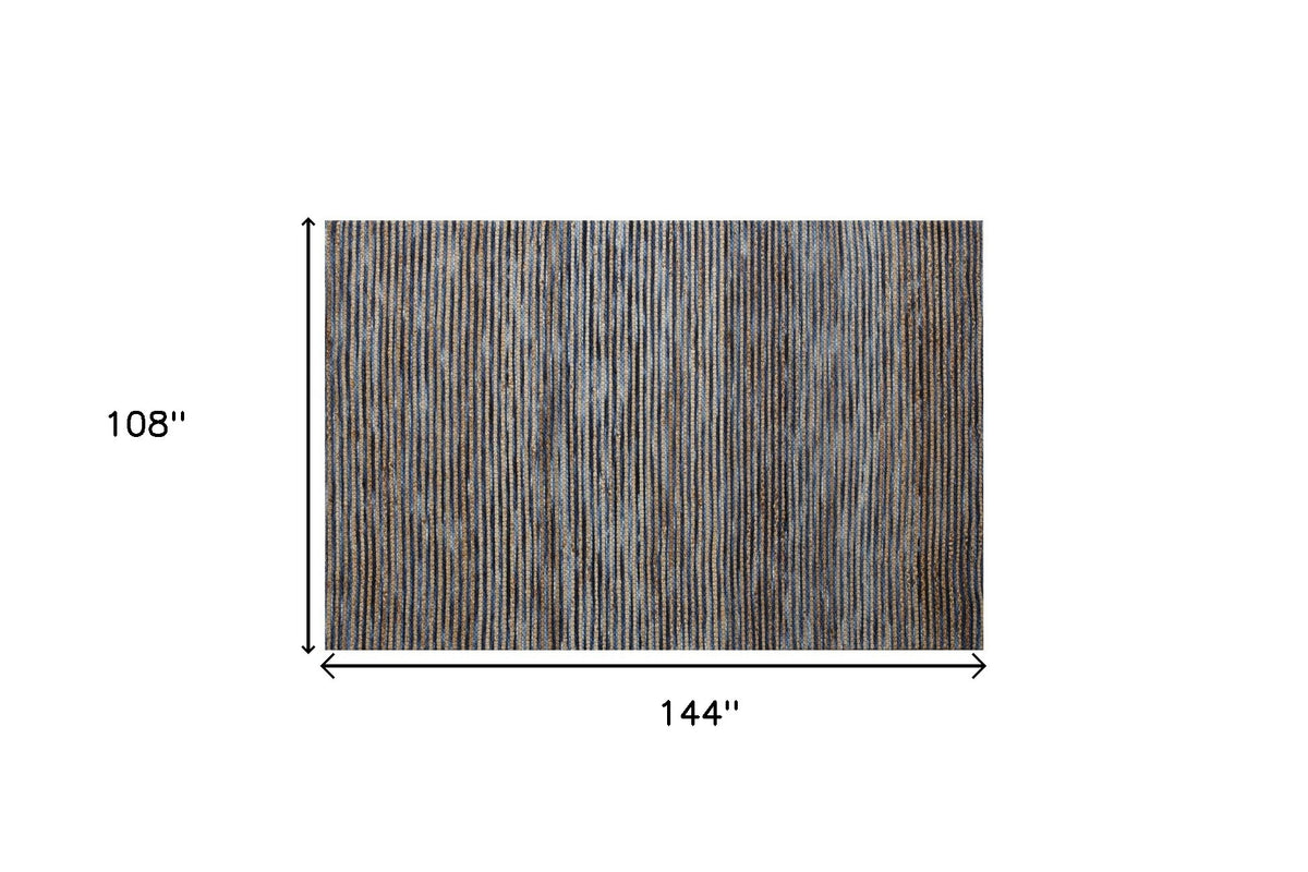 9' x 12' Blue Striped Hand Woven Area Rug