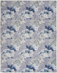 5' x 7' Ivory Blue and Gray Floral Power Loom Washable Non Skid Area Rug