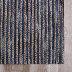 5' x 7' Blue Striped Hand Woven Area Rug