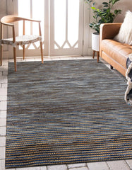 5' x 7' Blue Striped Hand Woven Area Rug