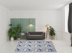 8' x 10' Ivory Blue and Gray Floral Power Loom Washable Non Skid Area Rug
