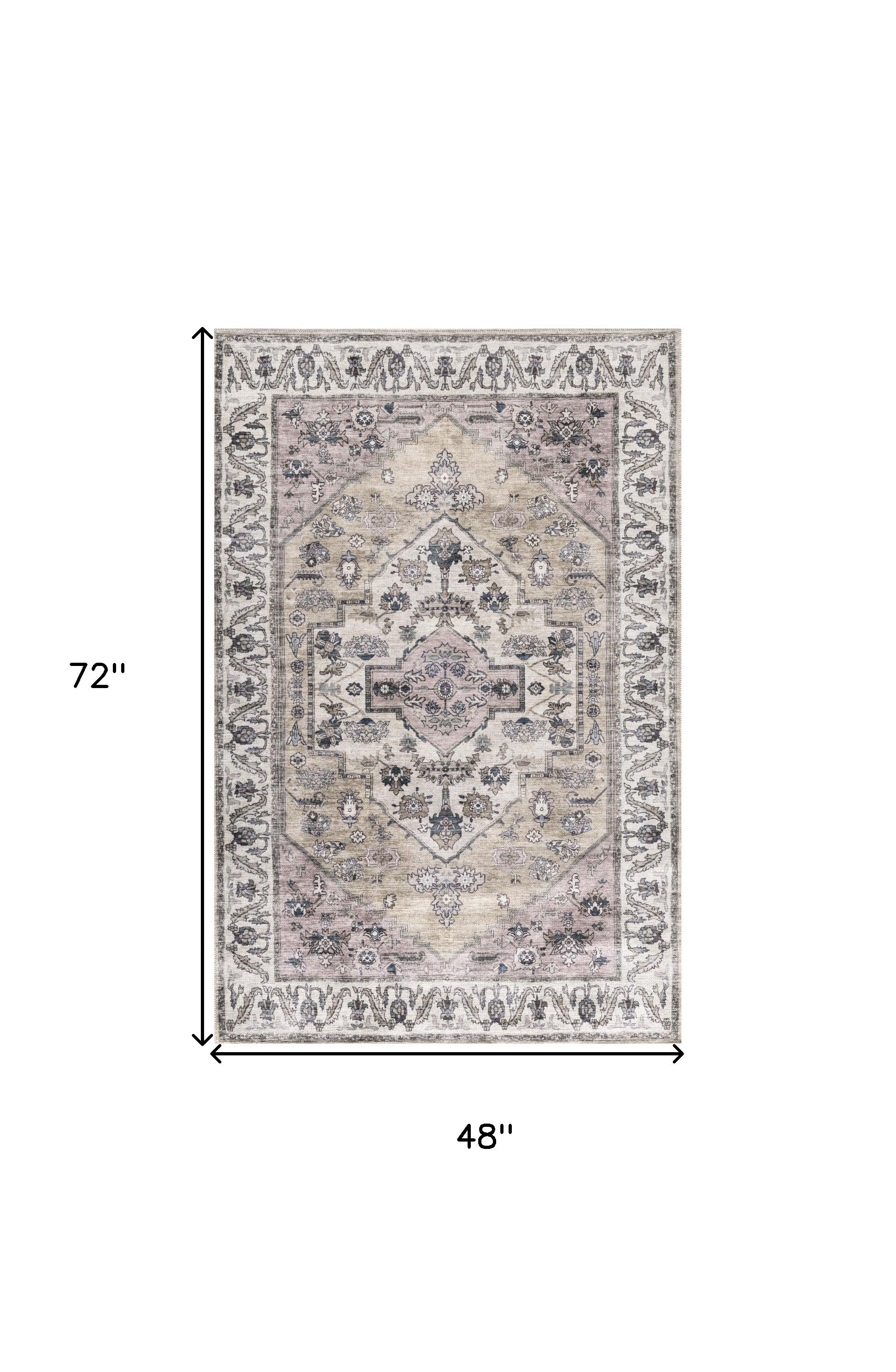 4' x 6' Beige and Gray Oriental Power Loom Distressed Washable Non Skid Area Rug