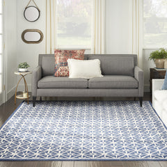 8' x 10' Blue and Off White Geometric Hand Tufted Area Rug