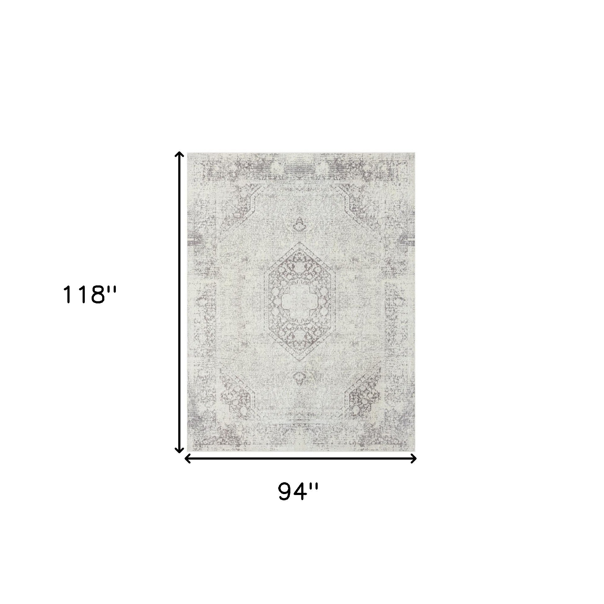 8' x 10' Gray Medallion Washable Non Skid Area Rug