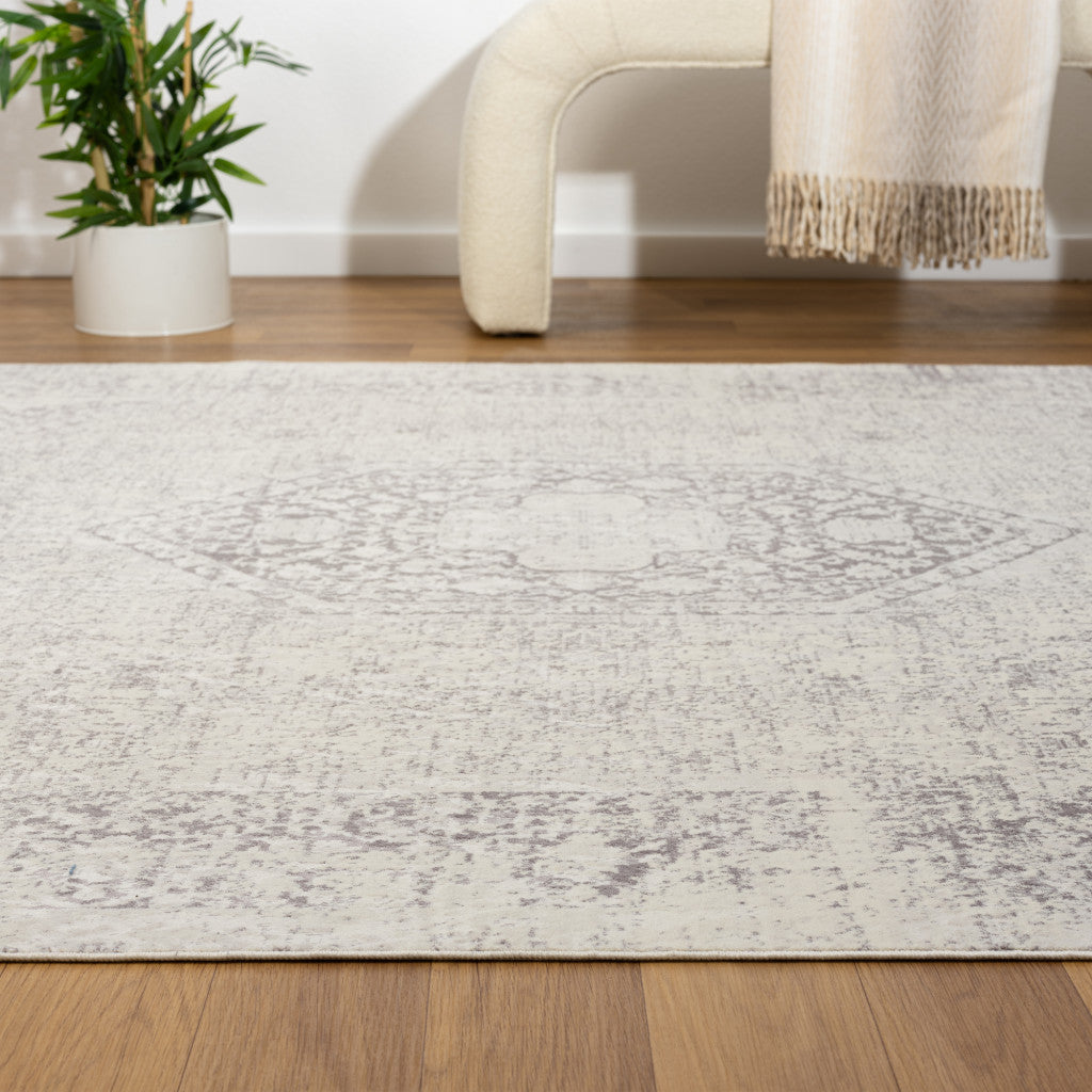 8' x 10' Gray Medallion Washable Non Skid Area Rug