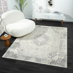 8' x 10' Gray Medallion Washable Non Skid Area Rug