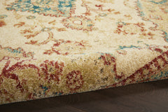 4' x 6' Ivory Green and Red Oriental Power Loom Area Rug