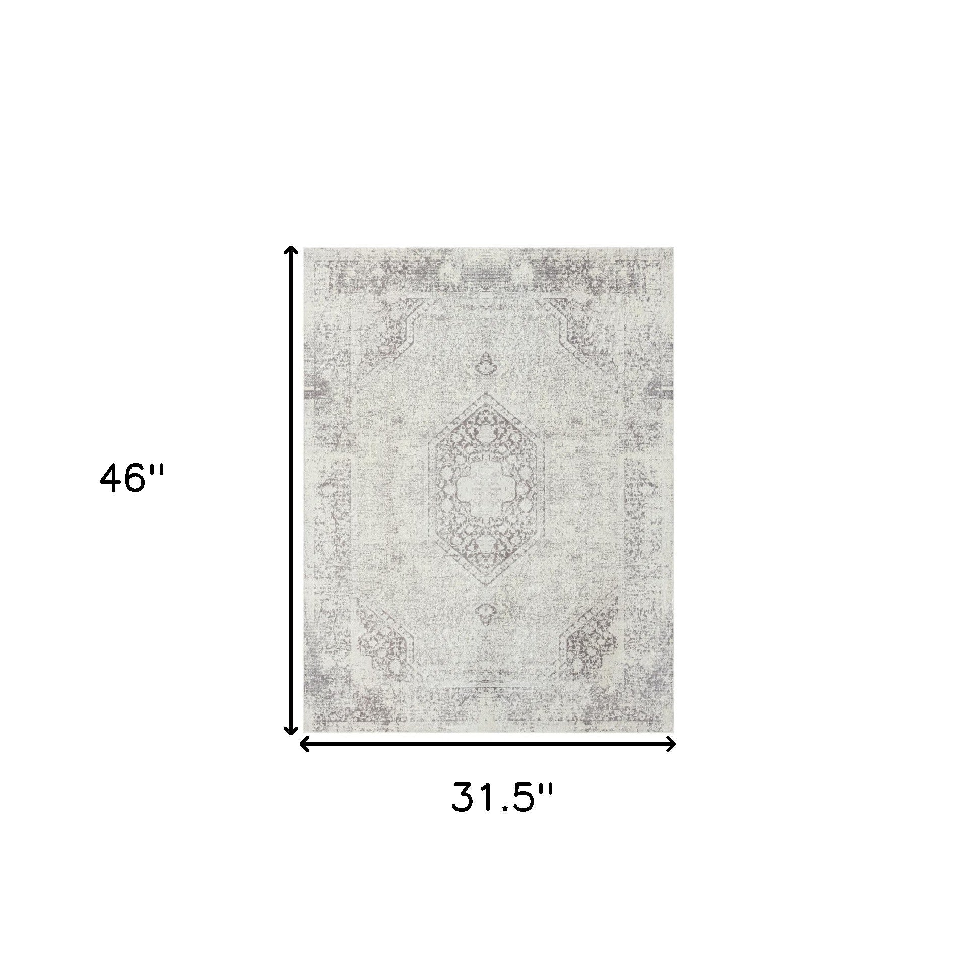 2' x 3' Gray Medallion Washable Non Skid Area Rug