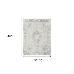 2' x 3' Gray Medallion Washable Non Skid Area Rug